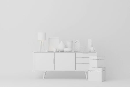 White console with table decorations.3d renderingの写真素材