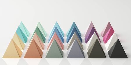 Set of colorful green,purple,blue,yellow realistic pyramid spheres with fabric texture on white...
