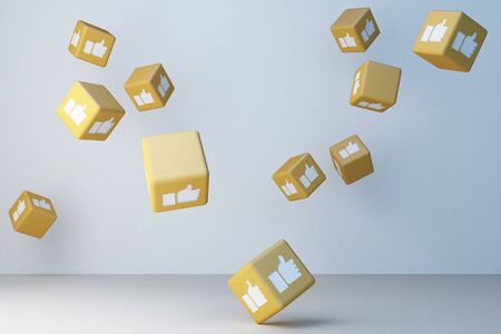 Yellow Like icon 3d box with white background. 3d renderingの写真素材