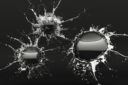 Abstract black water ball splash isolated on black background. 3d renderingの写真素材