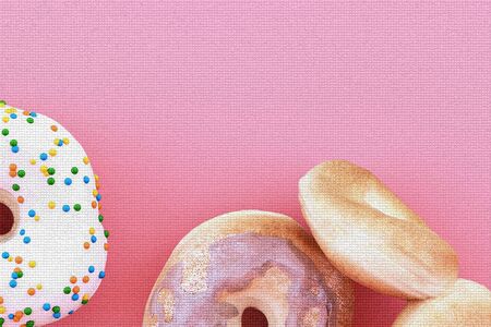 Colorful donut graphic pixel on pink background. 3d renderingの写真素材