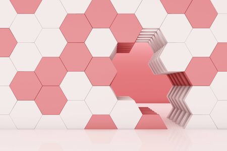 honeycomb pink and white studio set scene 3d render abstract minimal background