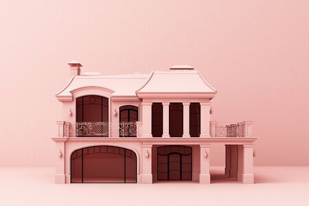 A pink house on pink background. 3d renderingの写真素材
