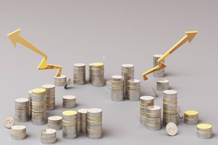 Coins graph Business growth graph chart 3d render