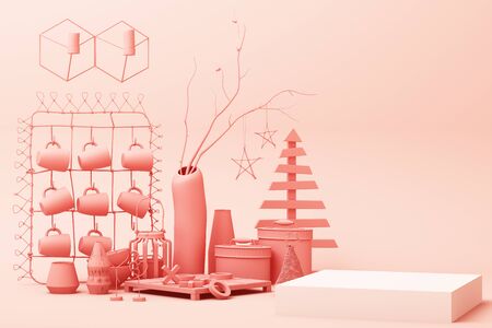 abstract geometric shape pastel pink color scene minimal with decoration and prop, design for cosmetic or product display podium 3d renderの写真素材