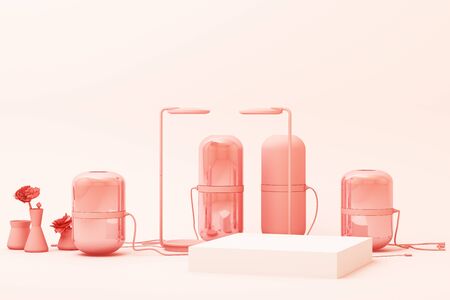 abstract geometric shape pastel pink color scene minimal with decoration and prop, design for...