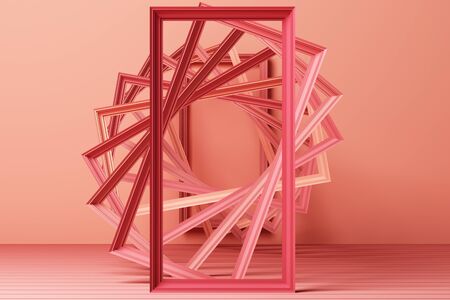 3d render minimal fashion background arch tunnel corridor portal perspective pink mint pastel colors