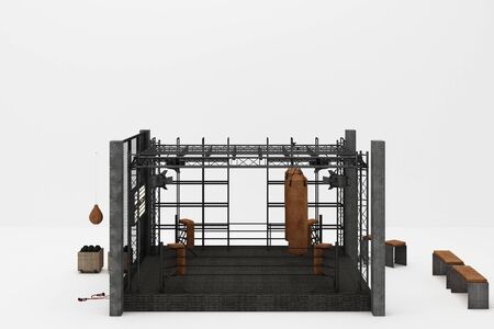 Boxing gym with equipment training in loft style and carpet floorの写真素材