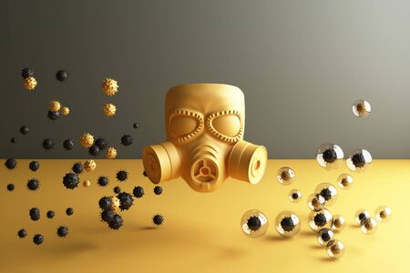 colorful mask in glass bubble surrounding by a lot of virus  3d renderingの写真素材