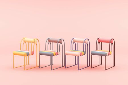 minimal chair in colorful pastel concept on pink background 3d renderingの写真素材