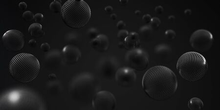 Abstract background with 3d dynamic spheres Black bubbles 3d renderingの写真素材