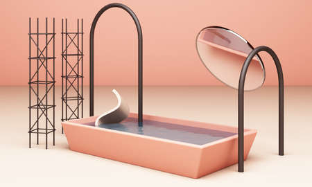 3d render pastel background with geometric shapes. Gold and pastel color black glass Simply trendy...