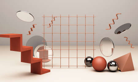 3d render pastel background with geometric shapes. Gold and pastel color black glass Simply trendy...