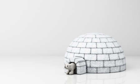 polar bear come out from house of ice on white background 3d rendering
