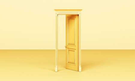 The yellow classic style door is open on a yellow background 3d rendering.の写真素材