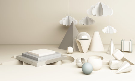 2021 geometric shape in white tone 3d rendering