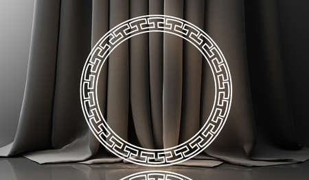 Golden podium display mockup on black abstract background with geometric shape and curtain product minimal china presentation, 3d rendering.の写真素材