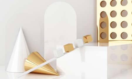 Minimal scene with podium and abstract background. Gold and white scene. Trendy for social media...