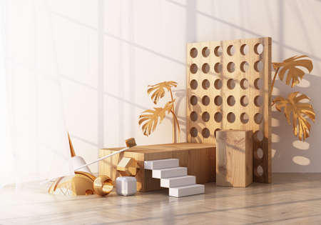 Minimal scene with podium and abstract background. Gold and white scene. Trendy for social media...