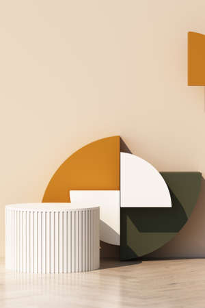 Abstract cream background with geometric shape podium for product with shadow on wall. minimal...
