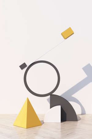 Abstract white background with geometric shape podium for product with shadow on wall. minimal concept yellow and gray. 3d renderingの写真素材