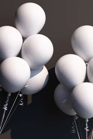 white balloon on black background 3d renderの写真素材