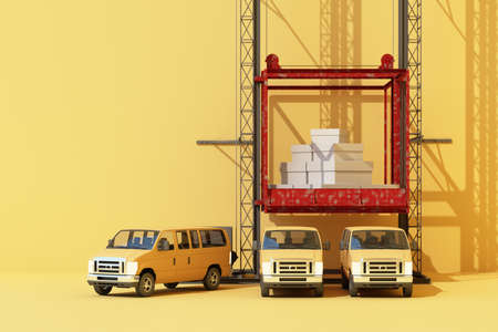 Shipping containers hanging from a crane van. 3d global business commerce concept. 3D Rendering