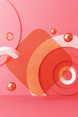 Mock up geometric shape gold and glass texture with pink color podium for product design, 3d...