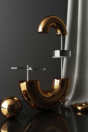 Mock up geometric shape gold and glass texture with black color podium for product design, 3d...