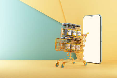 Concept colorful yellow and green tone for the worldwide delivery of COVID-19 coronavirus vaccine by...
