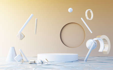 Minimal scene with podium. Gold and white scene. Trendy for social media banners, promotion,...