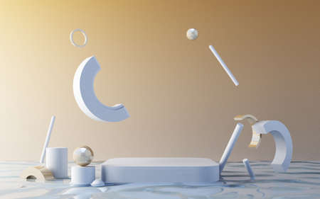 Minimal scene with podium. Gold and white scene. Trendy for social media banners, promotion,...