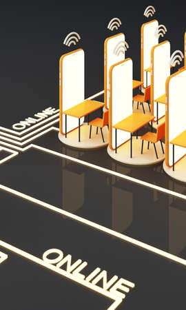 E-learning concept with smart phone and wifi symbol surrounded by Graduate cap, Competing for...
