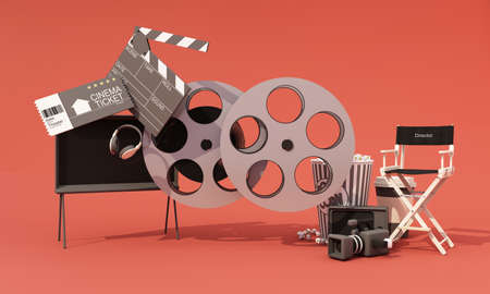 concept film producer This includes the director's chair, film reels, monitors, cinematographers,...