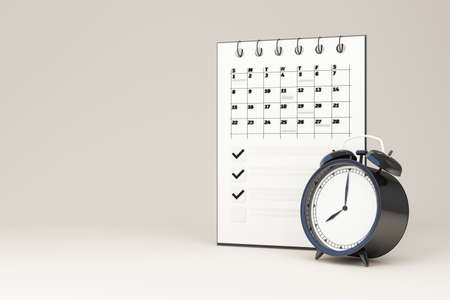 Week working day and holiday concept surrounded by work charts and yellow clock with calendar on...