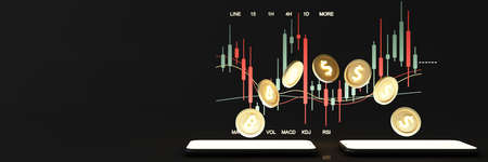 digital currency technology gold coins for the future It is enclosed around a digital currency chart...