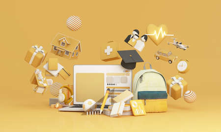 the school bag and degree cap with book on goals and achievements in life, home, car, family and...