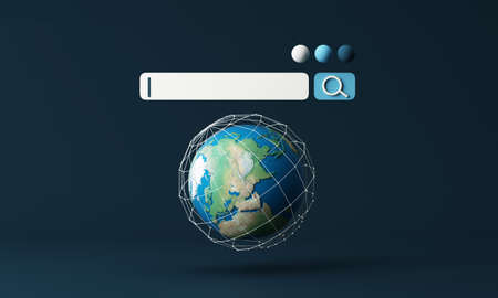 Globe and search bar minimal internet concept in the new world concept and wireless connection to find and work in the future world on a blue background. 3d renderingの写真素材