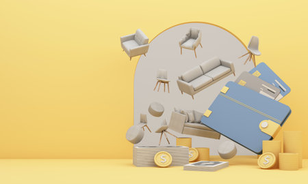 Buying furniture and home decorations online by paying via credit card cash. select online shopping...