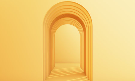 yellow pastel acrhitecture arc rhythm background - 3d renderingの写真素材