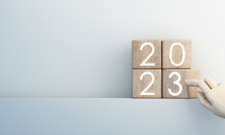 Countdown start new year 2023 with the vision and perspective of planning to achieve goals. concept for the future business and management. in cartoon illustration on white background. 3d renderingの写真素材
