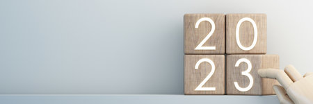 Countdown start new year 2023 with the vision and perspective of planning to achieve goals. concept for the future business and management. in cartoon illustration on pastel background. 3d renderingの写真素材