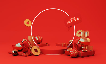 2023 Happy Chinese new year with rabbit zodiac sign and red color background for banner, greeting card, flyers, poster. illustration design (Chinese Translation : happy Chinese new year) 3d rendering
2023 Happy Chinese new year with rabbit zodiac sign and red color background for banner, greeting card, flyers, poster. illustration design (Chinese Translation : happy Chinese new year) 3d renderingの写真素材