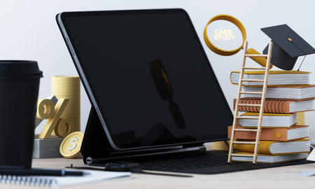 Graduation cost or expensive education or scholarship loan. money with stack of books and cap or hat, idea of tuition budget or college, university learning fee, profit or earnings. 3d renderingの写真素材