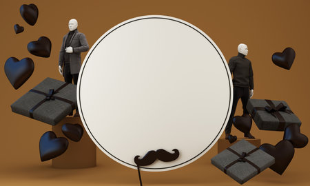 Marketing for men's products in modern and luxury style on a dark chocolate background with space for inserting advertisements or sales promotions and mannequins for men's fashion shirts. 3d renderの写真素材