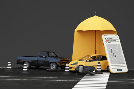 Car protection and safety assurance concept, car insurance web banner design. small yellow...