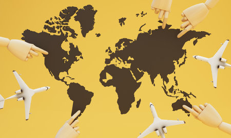 Travel and adventure and departure concept Time to travel concept poster. Cartoon hand poking on the...