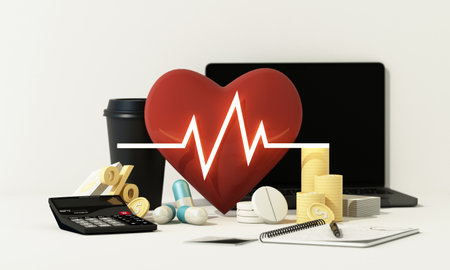 Concepts of health care and heart disease, financial planning for medical treatment. Saving money...