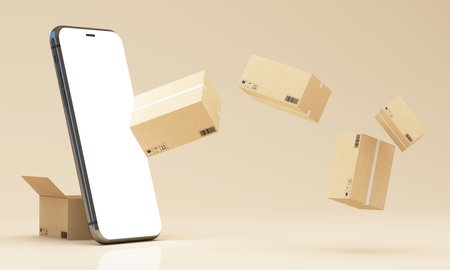 online shopping ,cardboard box or parcel box with carton box on smartphone screen or mobile phone...