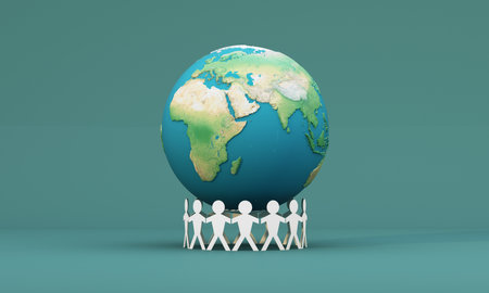 Unity for the Earth: A symbolic representation of global collaboration and harmony with figures...
